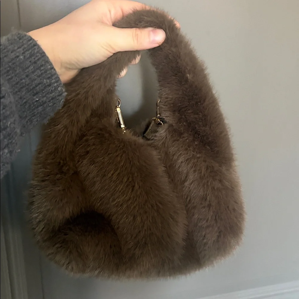 H&M Brown Faux Fur Shoulder Bag - Picture 6 of 8